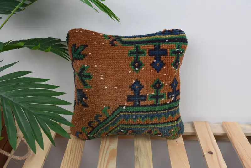 Tribal Pillow Case, 12x12 Red Pillow Sham, Pillow for Couch, Cushion Cover, Vintage Kilim Throw Pillow, Wool Kilim Pillow Cushion, Turkish Pillow - 1