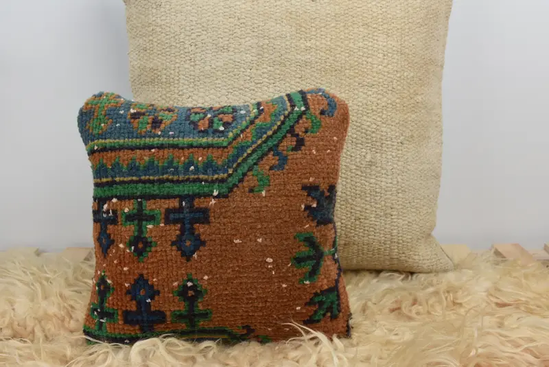 Tribal Pillow Case, 12x12 Red Pillow Sham, Pillow for Couch, Cushion Cover, Vintage Kilim Throw Pillow, Wool Kilim Pillow Cushion, Turkish Pillow - 6