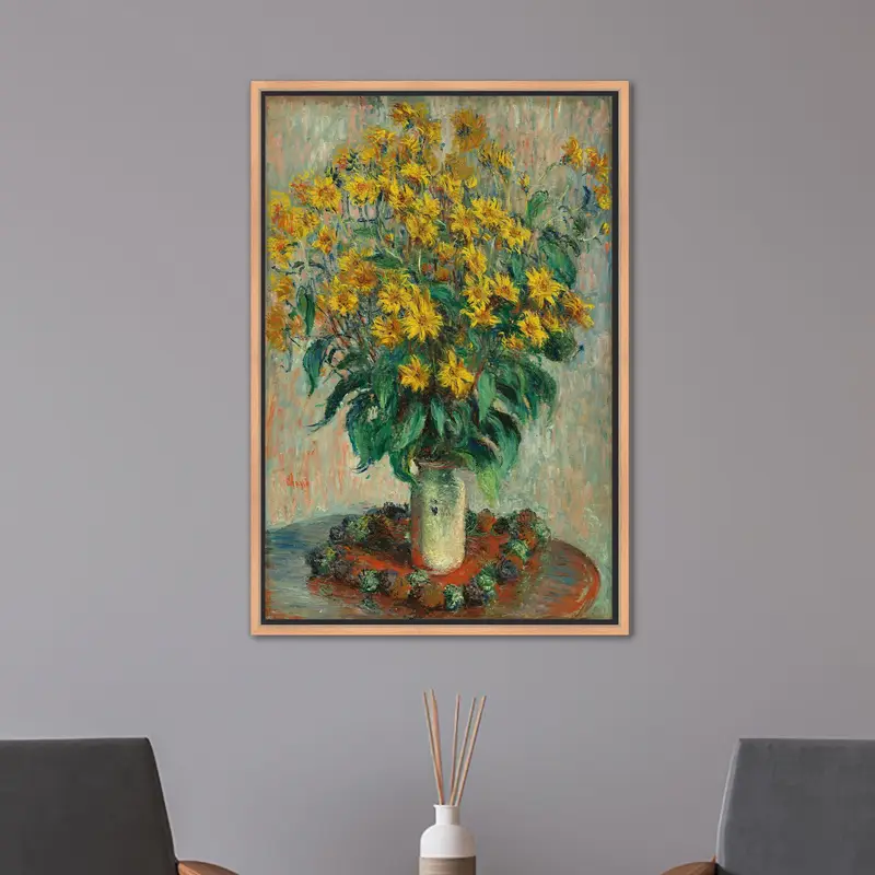 ヴィンテージ花柄キャンバス: エレガントな黄色の花プリントアート