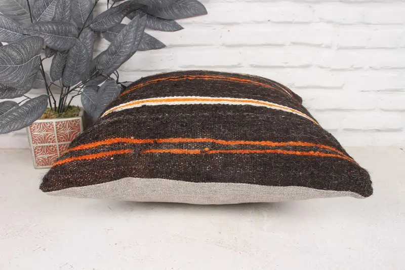 Throw Kilim Pillow, Kilim Pillow Cover, Bolster Pillow, Nomadic Pillow Sham, Antique Pillows, Pillow Sham, 18x18 Brown Cushion - 5