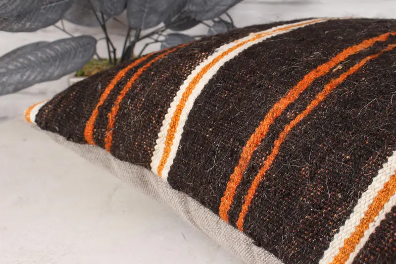 Throw Kilim Pillow, Kilim Pillow Cover, Bolster Pillow, Nomadic Pillow Sham, Antique Pillows, Pillow Sham, 18x18 Brown Cushion - 7