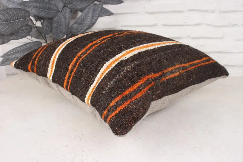 Throw Kilim Pillow, Kilim Pillow Cover, Bolster Pillow, Nomadic Pillow Sham, Antique Pillows, Pillow Sham, 18x18 Brown Cushion - 6