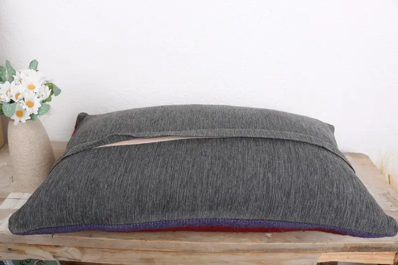 Cushion Case, Kilim Pillow, Home Decor Pillow, Vintage Kilim Throw Pillow, 12x20 Red Pillow Case, Seat Pillow Cover, Accent Throw Cushion Cover - 7