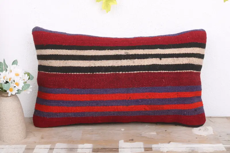 Cushion Case, Kilim Pillow, Home Decor Pillow, Vintage Kilim Throw Pillow, 12x20 Red Pillow Case, Seat Pillow Cover, Accent Throw Cushion Cover - 2