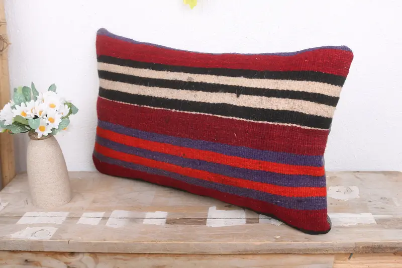 Cushion Case, Kilim Pillow, Home Decor Pillow, Vintage Kilim Throw Pillow, 12x20 Red Pillow Case, Seat Pillow Cover, Accent Throw Cushion Cover - 4