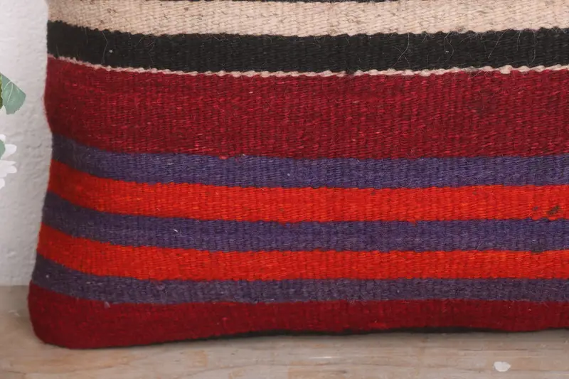 Cushion Case, Kilim Pillow, Home Decor Pillow, Vintage Kilim Throw Pillow, 12x20 Red Pillow Case, Seat Pillow Cover, Accent Throw Cushion Cover - 3