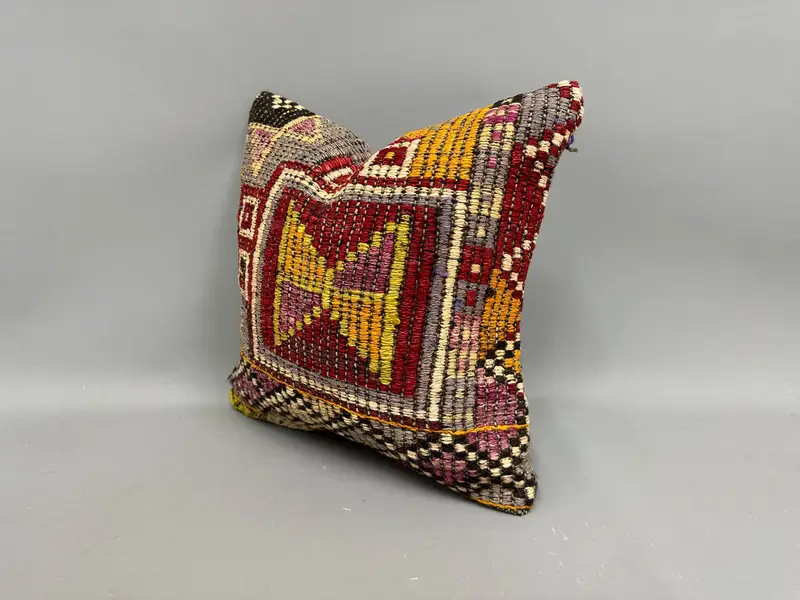 Pillow, Oriental Cushion Cover, 18x18 Purple Pillow Sham, Turkish Pillow, Bohemian Cushion Pillow Case, Throw Kilim Pillow, Home Decor Pillow - 3