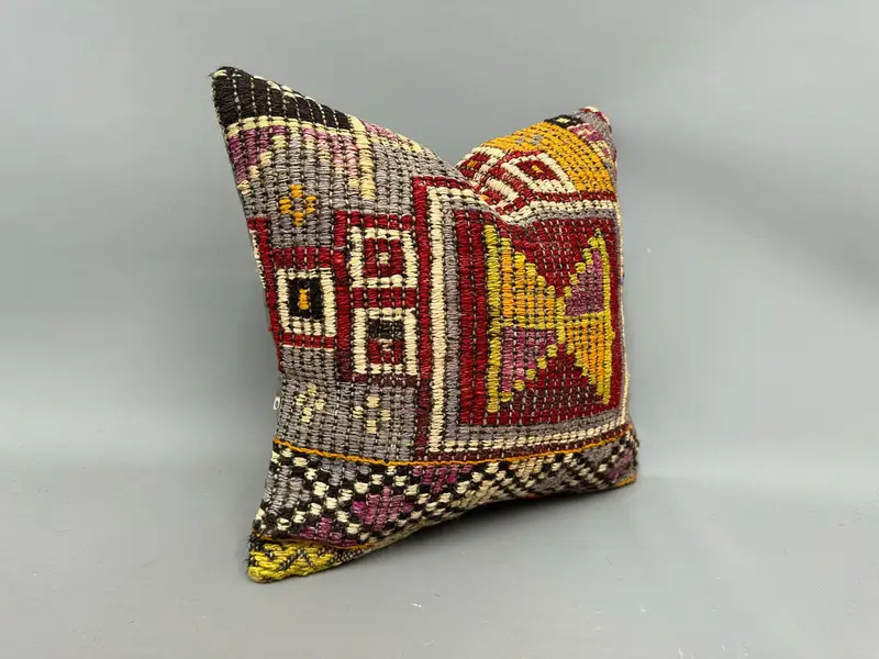 Pillow, Oriental Cushion Cover, 18x18 Purple Pillow Sham, Turkish Pillow, Bohemian Cushion Pillow Case, Throw Kilim Pillow, Home Decor Pillow - 2