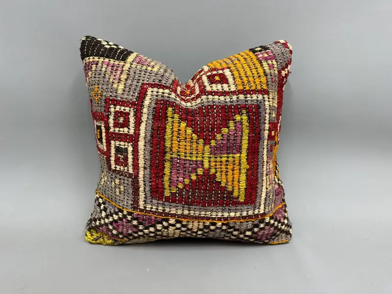 Pillow, Oriental Cushion Cover, 18x18 Purple Pillow Sham, Turkish Pillow, Bohemian Cushion Pillow Case, Throw Kilim Pillow, Home Decor Pillow - 1