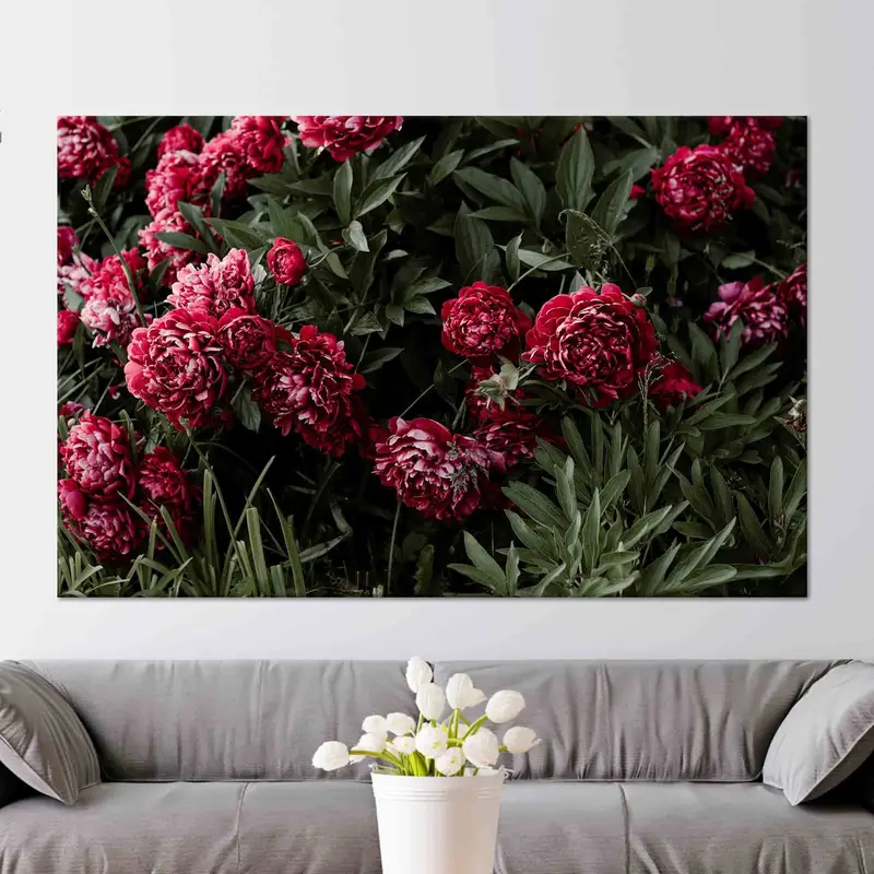 モダンな牡丹の花のキャンバス: エレガントなピンクの花アート プリント