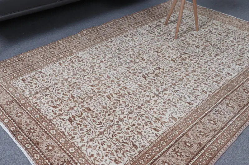 Türk Bölge Halısı 4.8x7.3 ft, Kahverengi Güneybatı Vintage Yün Halı - 1