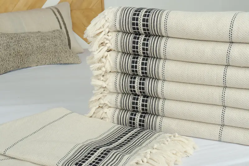 Turkish Cotton Throw Blanket, Bridesmaid Gifts, Custom Wedding Gifts, Boyfriend Gift, 96x94 Linen Striped Towel, Shower Curtain, Throw Blanket Couch - 3