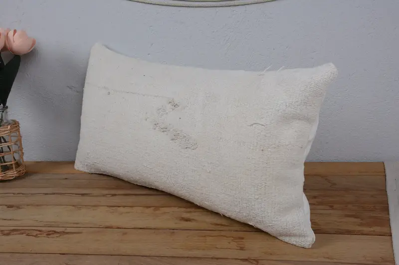Pillow for Couch, Turkish Pillow, Pillow Case, Meditation Pillow Case, 12x24 White Cushion Case, Meditation Cushion Cover, Antique Pillows - 4