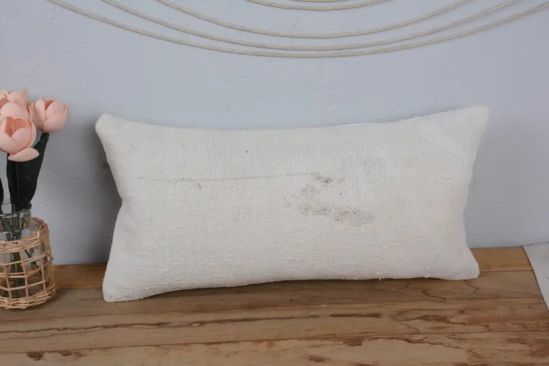 Pillow for Couch, Turkish Pillow, Pillow Case, Meditation Pillow Case, 12x24 White Cushion Case, Meditation Cushion Cover, Antique Pillows - 2