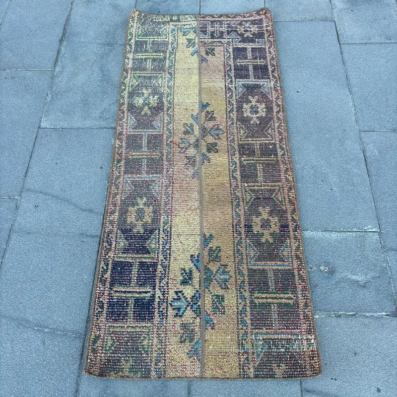 2.1x5 ft Rug, Vintage Turkish Rug, Oushak Blue Floral Rug - 1