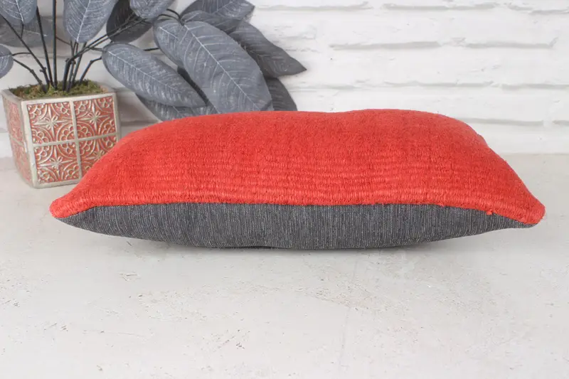 Boho Pillow Sham Cover, Authentic Cushion, Aztec Pillow, 8x16 Red Cushion Case, Bench Pillow, Ethnical Kilim Rug Pillow, Cushion, Kilim Cushion Sham - 5