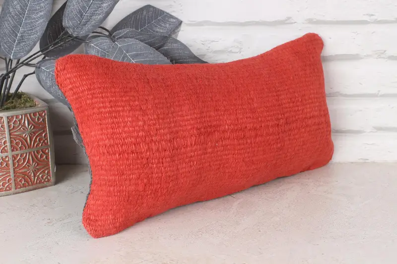 Boho Pillow Sham Cover, Authentic Cushion, Aztec Pillow, 8x16 Red Cushion Case, Bench Pillow, Ethnical Kilim Rug Pillow, Cushion, Kilim Cushion Sham - 4