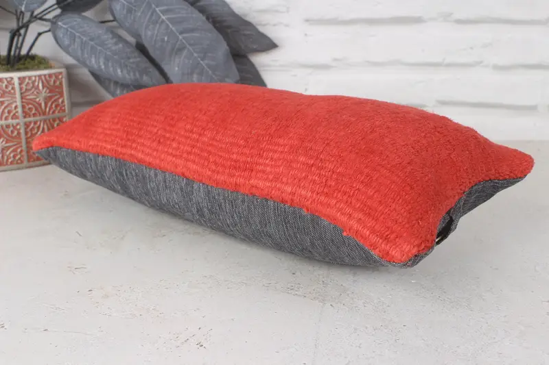 Boho Pillow Sham Cover, Authentic Cushion, Aztec Pillow, 8x16 Red Cushion Case, Bench Pillow, Ethnical Kilim Rug Pillow, Cushion, Kilim Cushion Sham - 6