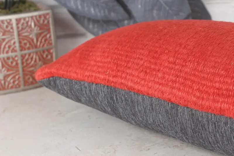 Boho Pillow Sham Cover, Authentic Cushion, Aztec Pillow, 8x16 Red Cushion Case, Bench Pillow, Ethnical Kilim Rug Pillow, Cushion, Kilim Cushion Sham - 7