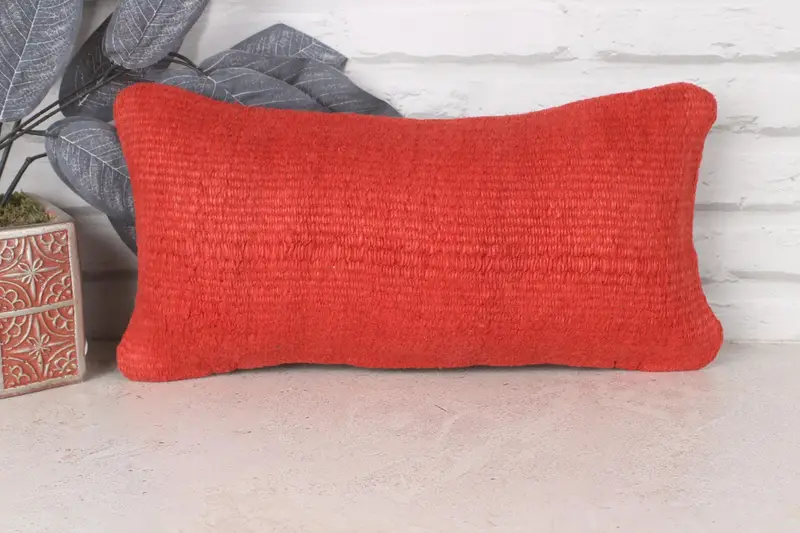 Boho Pillow Sham Cover, Authentic Cushion, Aztec Pillow, 8x16 Red Cushion Case, Bench Pillow, Ethnical Kilim Rug Pillow, Cushion, Kilim Cushion Sham - 1
