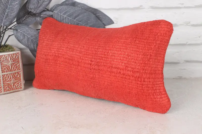 Boho Pillow Sham Cover, Authentic Cushion, Aztec Pillow, 8x16 Red Cushion Case, Bench Pillow, Ethnical Kilim Rug Pillow, Cushion, Kilim Cushion Sham - 3