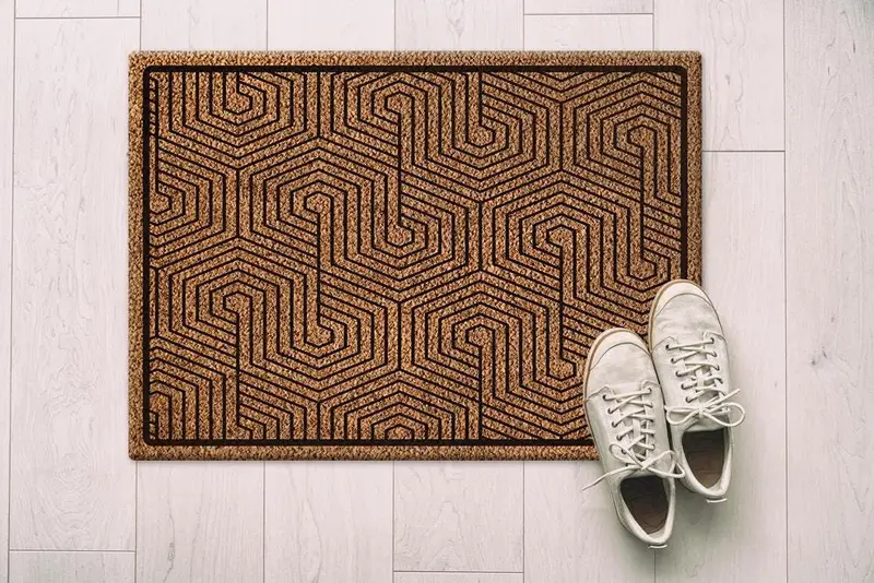 モダンなパターンのプリントラグ：トレンディなハニカム玄関マットデザイン