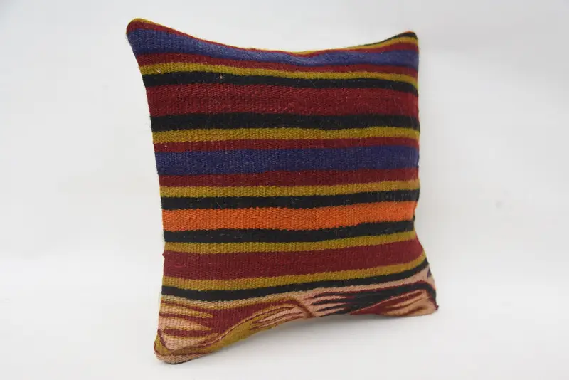 Vintage Kilim Pillow, Pattern Throw Pillow Cover, Pillow for Sofa, Cushion Case, Handmade Kilim Cushion, 12x12 Blue Pillow - 2