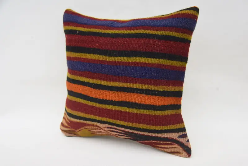 Vintage Kilim Pillow, Pattern Throw Pillow Cover, Pillow for Sofa, Cushion Case, Handmade Kilim Cushion, 12x12 Blue Pillow - 3