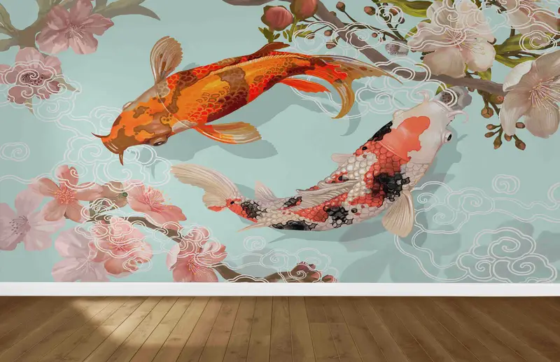 Elegante Koi-Fisch-Orange-Zen-Tapete – modernes Blumendesign