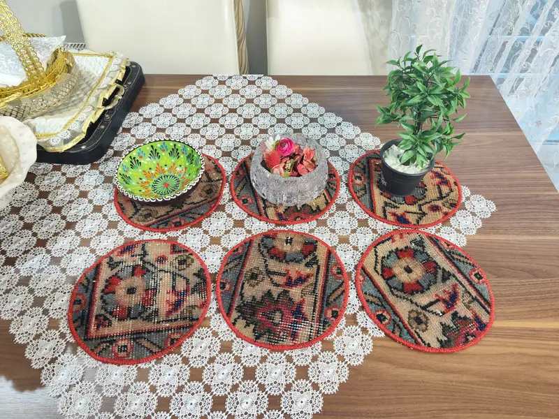 Manteles individuales Kilim bohemios antideslizantes, juego de seis manteles individuales redondos de 8,5 pulgadas