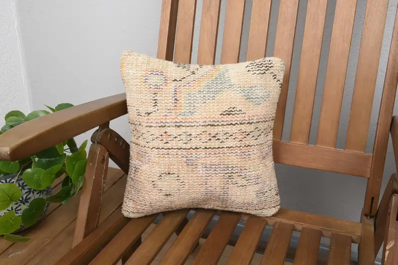 Orange & Grün besticktes Kissen, Vintage geometrisches Wurfkissen