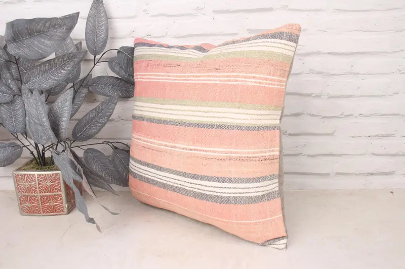 Kilim Pillow Cover, 18x18 Pink Cushion, Pillow, Throw Kilim Pillow, Ethnical Kilim Rug Pillow, Crochet Pattern Cushion Case - 4