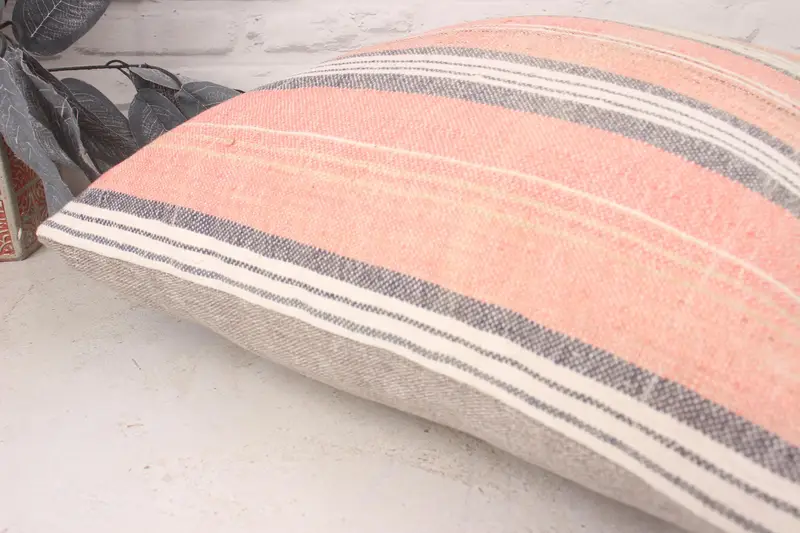 Kilim Pillow Cover, 18x18 Pink Cushion, Pillow, Throw Kilim Pillow, Ethnical Kilim Rug Pillow, Crochet Pattern Cushion Case - 6