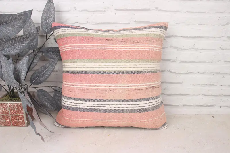 Kilim Pillow Cover, 18x18 Pink Cushion, Pillow, Throw Kilim Pillow, Ethnical Kilim Rug Pillow, Crochet Pattern Cushion Case - 1