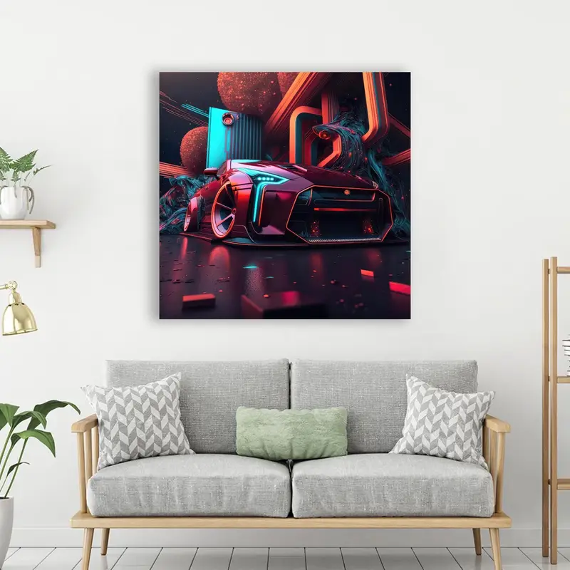 Futuristic Grit Printed Glass: Neon Dreams Abstract Car Design