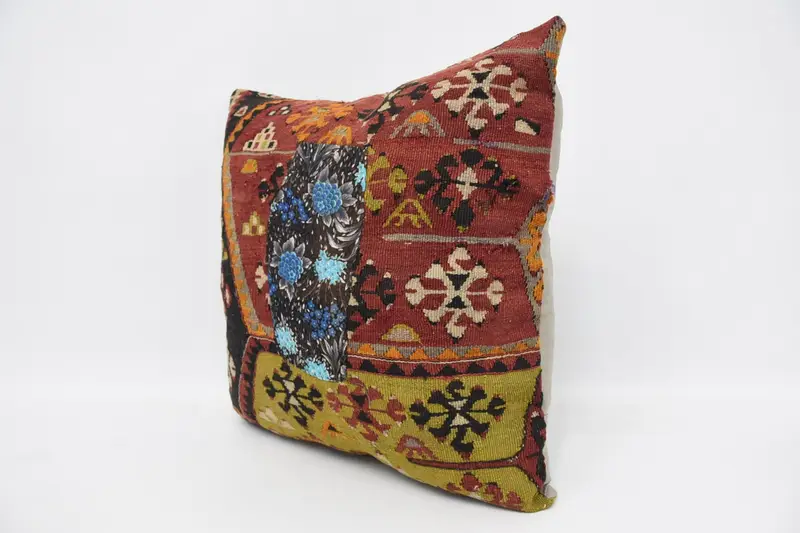 Antique Pillows, Vintage Pillow, Ethnical Kilim Rug Pillow, Car Pillow Sham, Bolster Throw Cushion Case, 24x24 Red Cushion Case, Pillow - 4