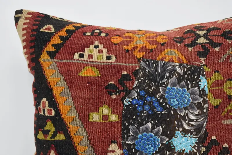 Antique Pillows, Vintage Pillow, Ethnical Kilim Rug Pillow, Car Pillow Sham, Bolster Throw Cushion Case, 24x24 Red Cushion Case, Pillow - 2