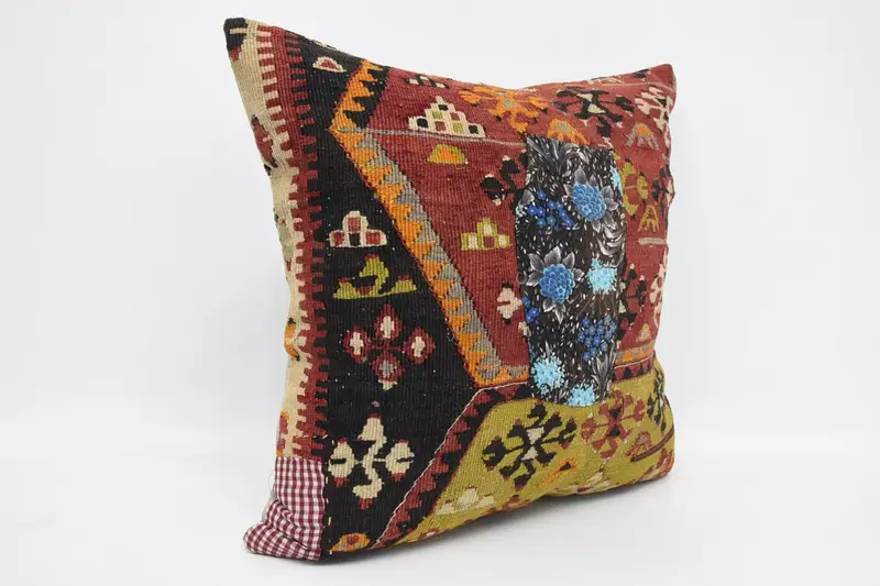 Antique Pillows, Vintage Pillow, Ethnical Kilim Rug Pillow, Car Pillow Sham, Bolster Throw Cushion Case, 24x24 Red Cushion Case, Pillow - 3