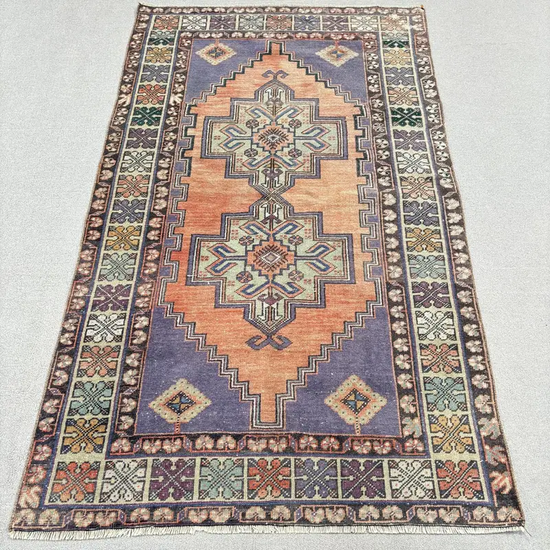 0,3x6,1 ft Rug, Vibrant Orange and Purple Check