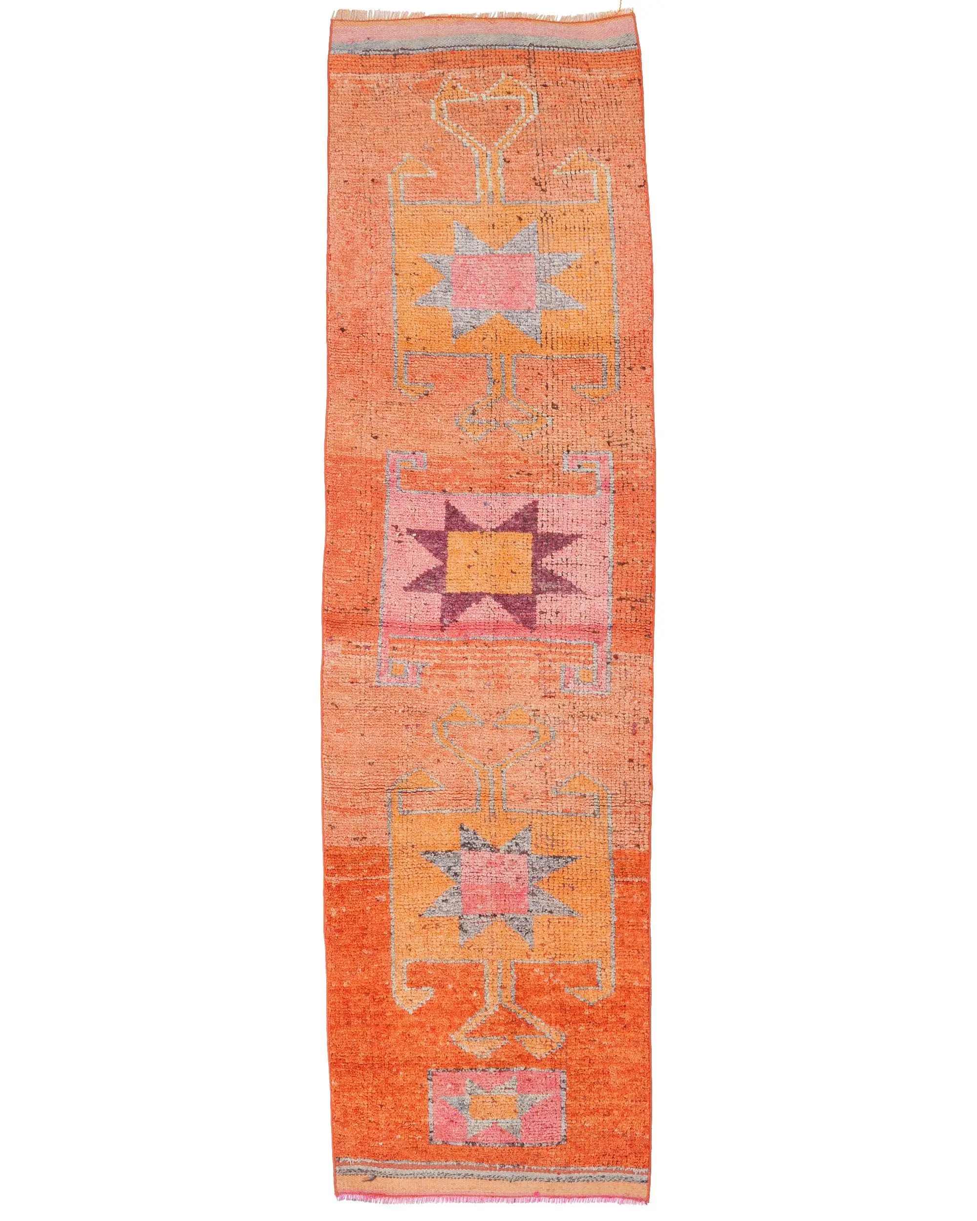 Vintage Turkish Rug, 2.7x9.7 ft Runner Rug, Orange Pink Ombré Rug - 1