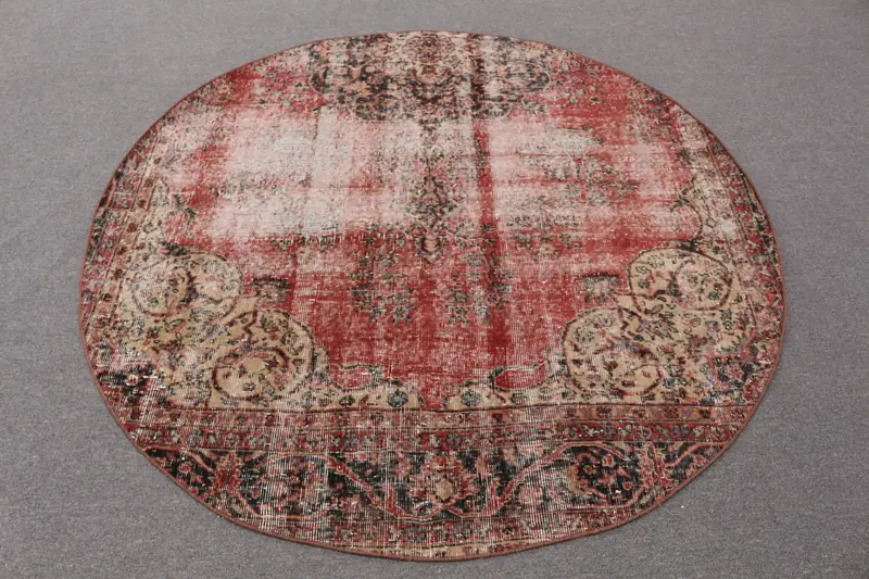 レッドチェックラグ、5.7x5.68フィートのエレガントな装飾