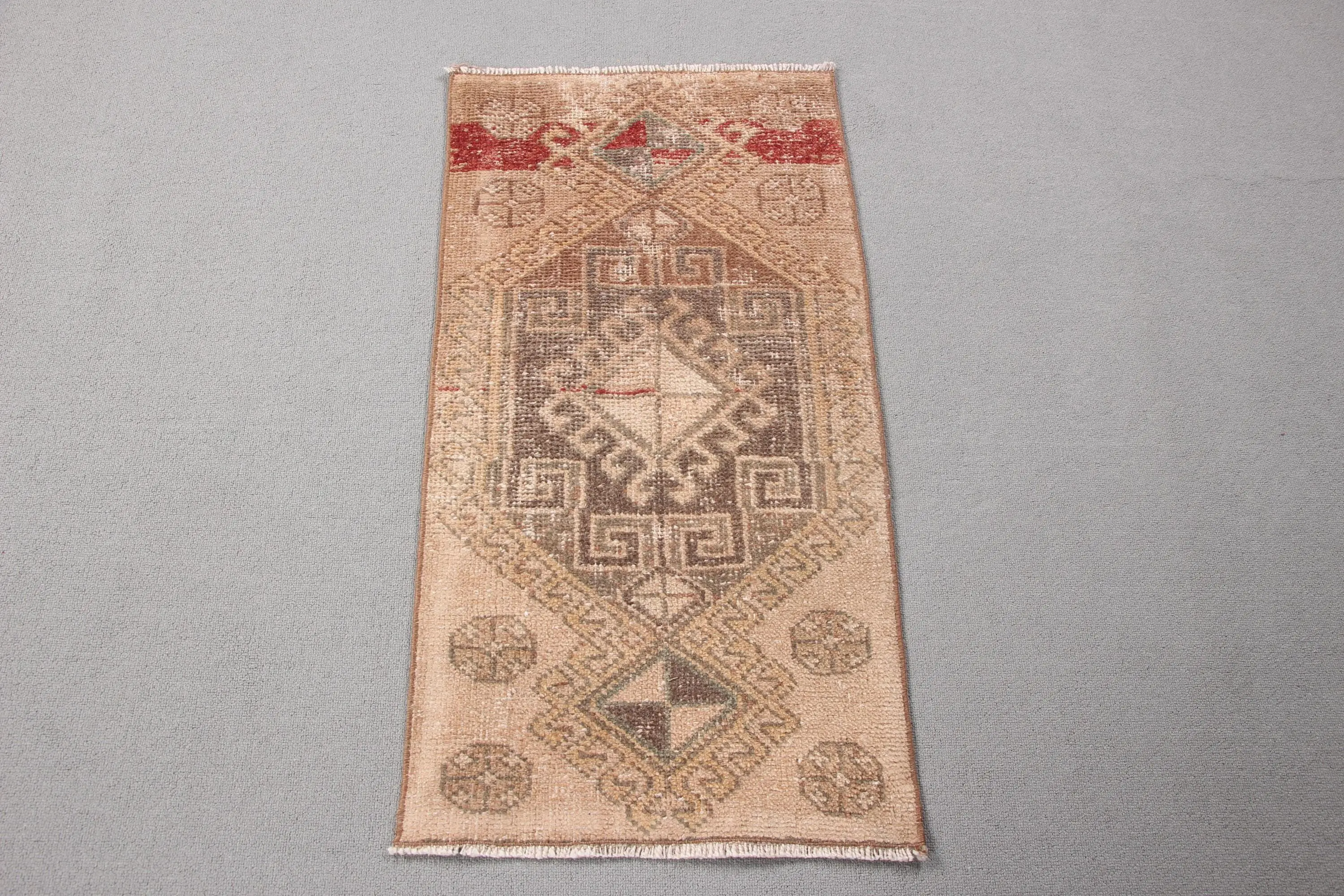 Turkish Rug, Small 1.6x3.2 ft Vintage Rug, Brown Red Patchwork Wool Rug - 1