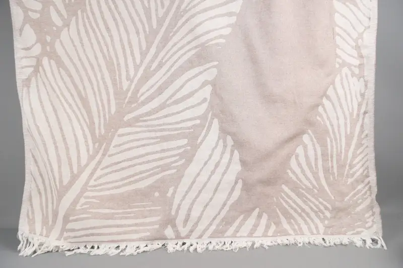 Turkish Beach Towel Embroidered Brown Floral Patterned, 40x71 Inches