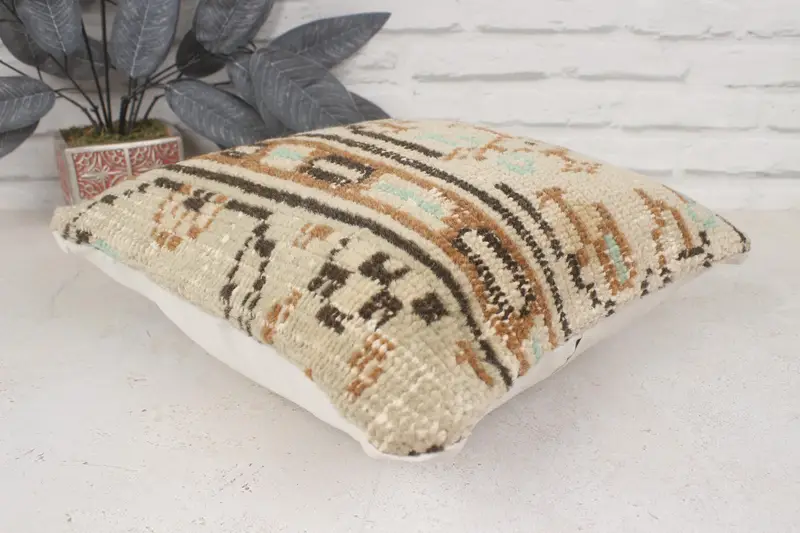Authentic Pillow Cover, 14x14 Beige Pillow Sham, Pillow Cover, Vintage Pillow, Kilim Pillow, Boho Pillow Sham Cover, Sustainable Pillow Sham - 6