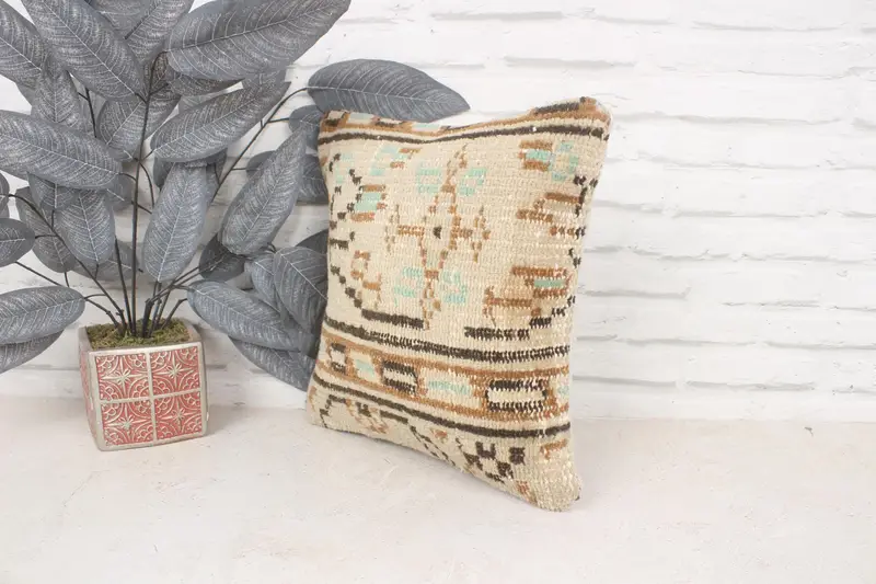 Authentic Pillow Cover, 14x14 Beige Pillow Sham, Pillow Cover, Vintage Pillow, Kilim Pillow, Boho Pillow Sham Cover, Sustainable Pillow Sham - 4