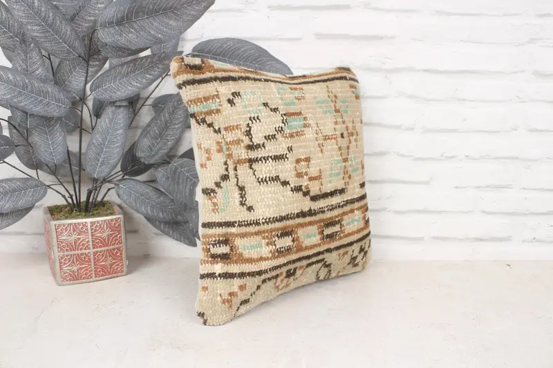Authentic Pillow Cover, 14x14 Beige Pillow Sham, Pillow Cover, Vintage Pillow, Kilim Pillow, Boho Pillow Sham Cover, Sustainable Pillow Sham - 3