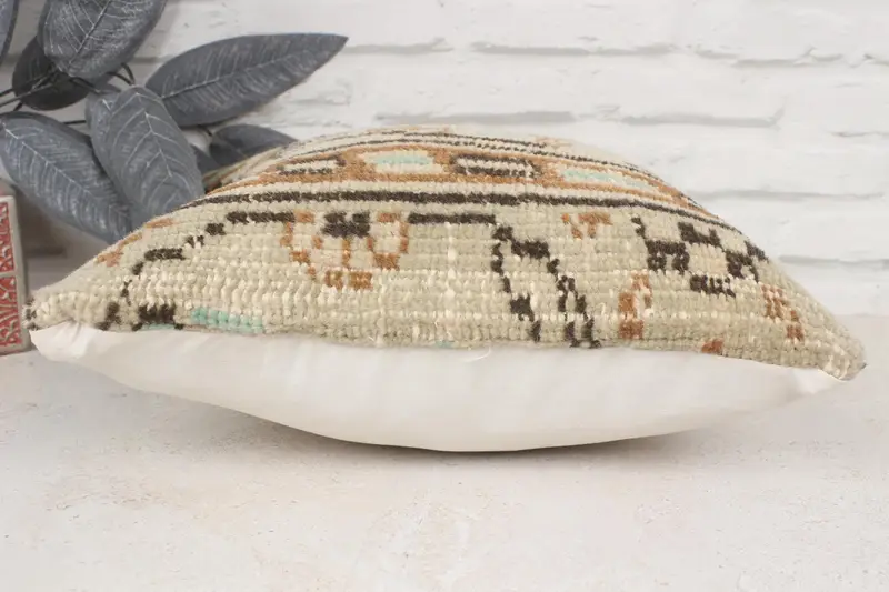 Authentic Pillow Cover, 14x14 Beige Pillow Sham, Pillow Cover, Vintage Pillow, Kilim Pillow, Boho Pillow Sham Cover, Sustainable Pillow Sham - 5