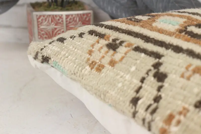 Authentic Pillow Cover, 14x14 Beige Pillow Sham, Pillow Cover, Vintage Pillow, Kilim Pillow, Boho Pillow Sham Cover, Sustainable Pillow Sham - 7
