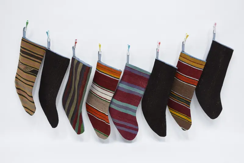 Beige Christmas Ornaments Pattern Stocking, Festive Beige Hanging Stocking