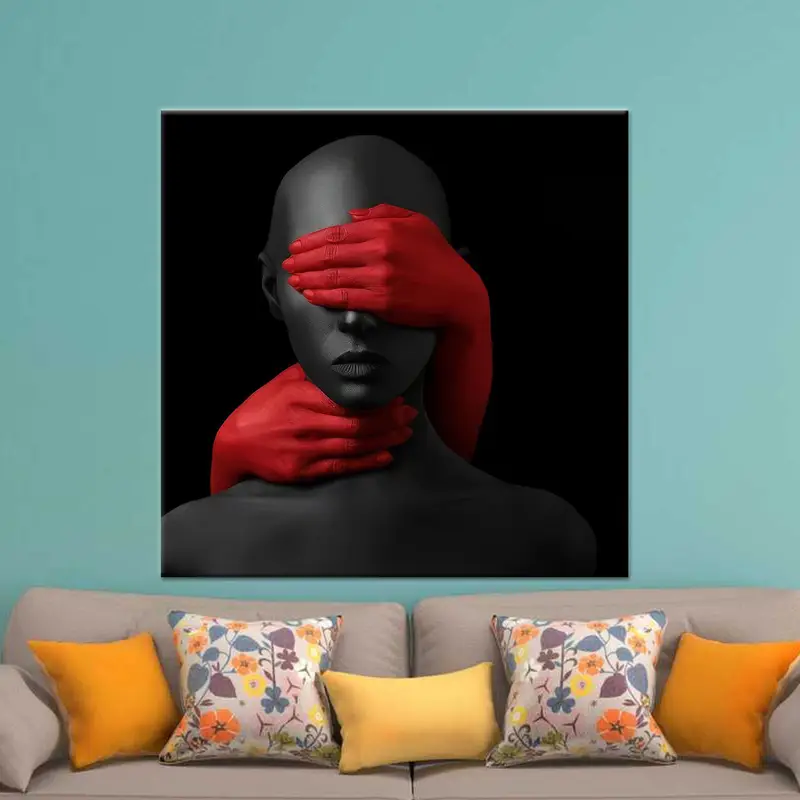 Modern Yatak Odaları için Trendy Siyah & Kırmızı Kanvas Tablo